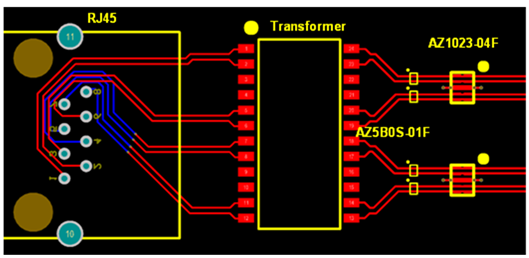 Figure 1: PCB Layout with ESD/EOS protection for 2.5/5/10Gbps LAN