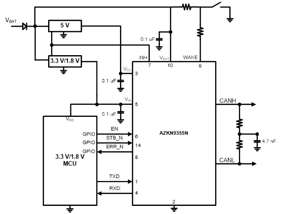 Figure 1. Typical Application Circuit of CAN Transceiver AZKN9355N